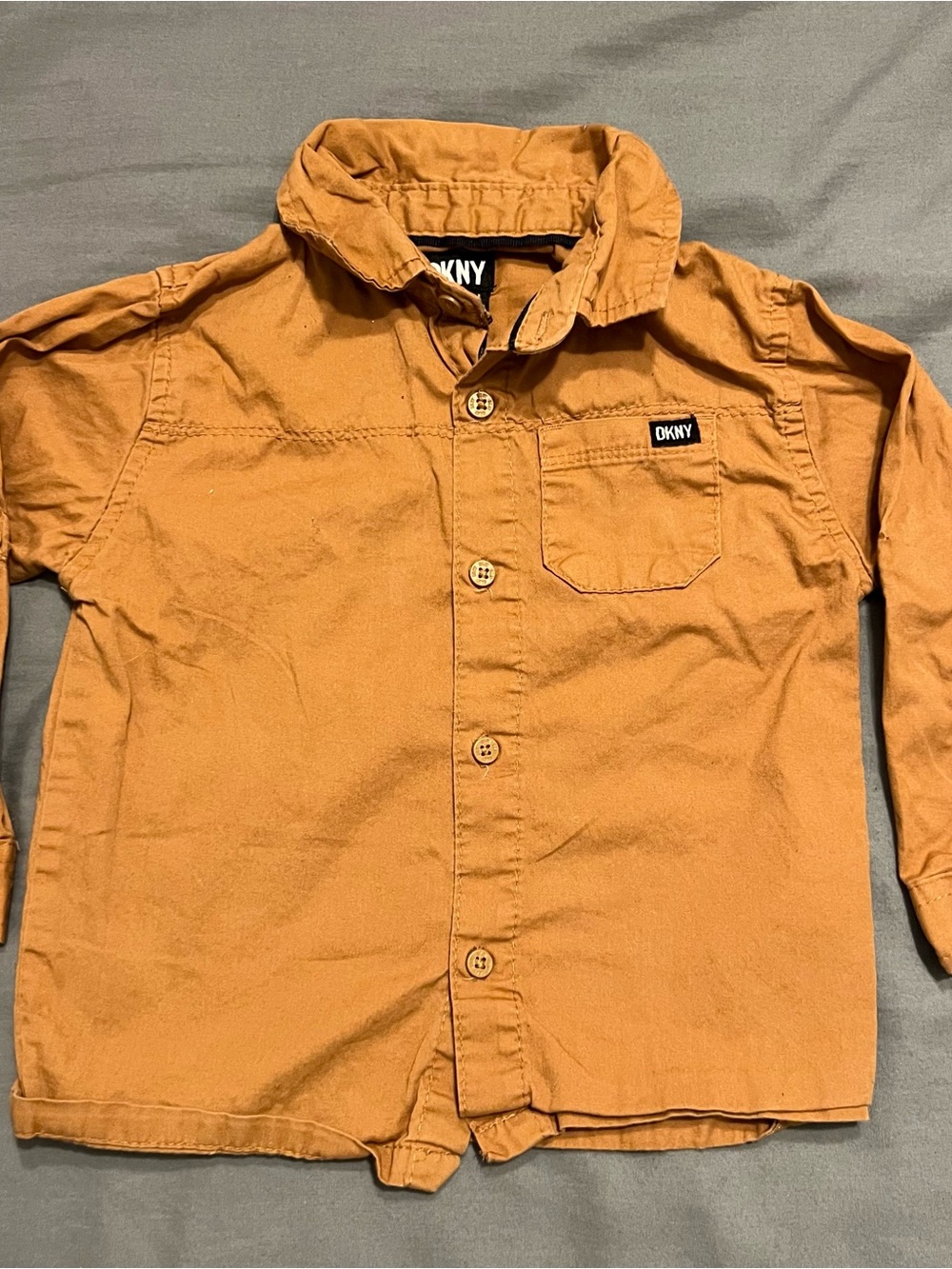 DKNY Boys' Button-Down Camel Colored long sleeved Casual Shirt